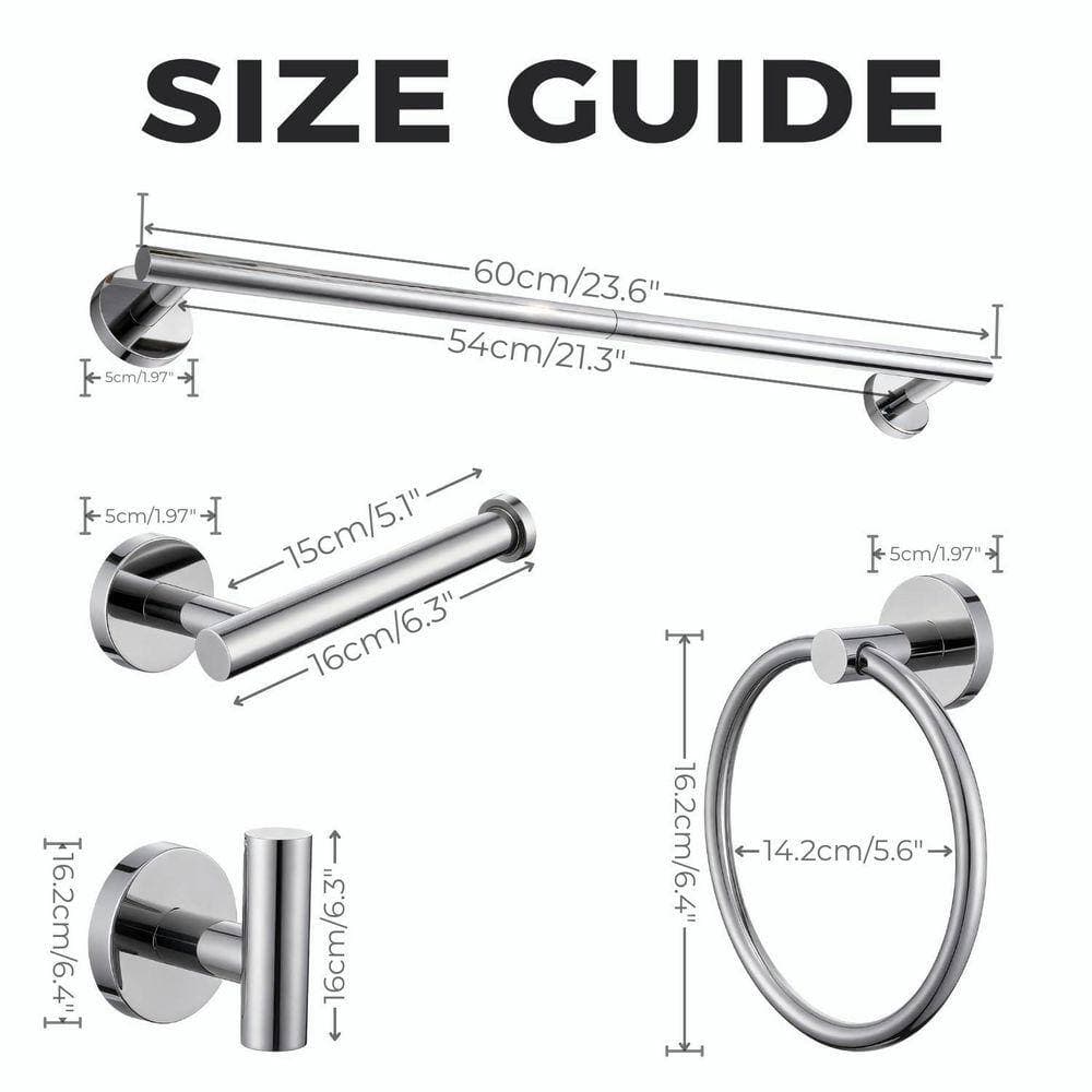 JFVKAF 5 Piece Bathroom Hardware Set with Towel Bar, Towel Ring, Toilet Paper Holder, Robe Hooks in Brushed Nickel (2)