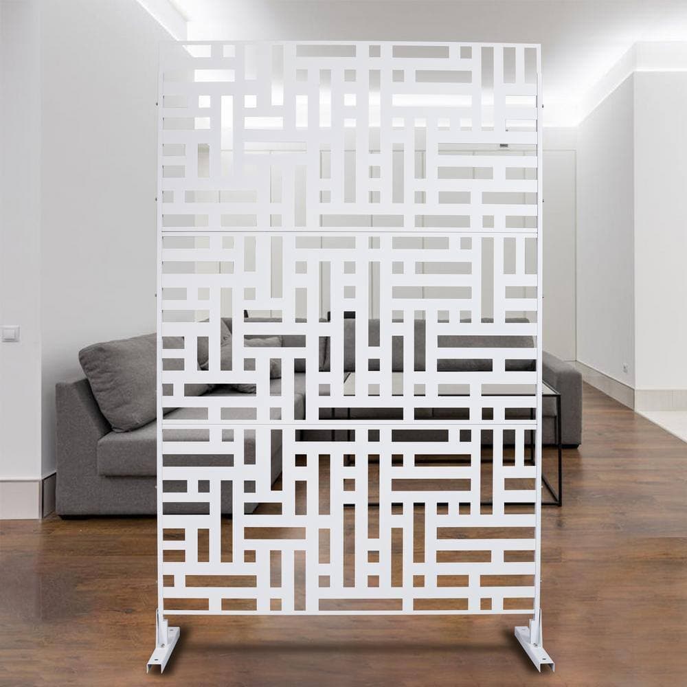 Sudzendf Outdoor and Indoor Freestanding Decorative Privacy Screen Metal Privacy Screen, Fence Panels in White (2)