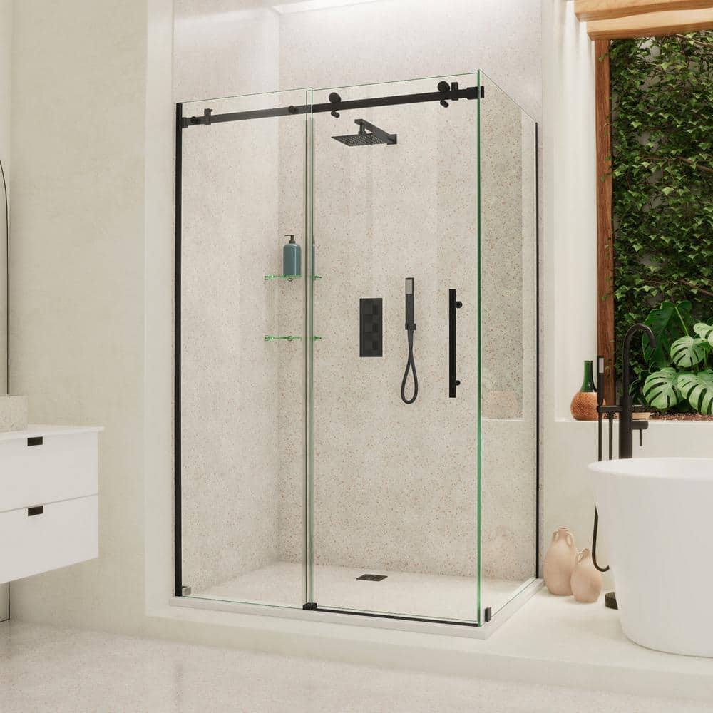DreamLine Enigma Air 48.38 in. W x 76 in. H Rectangular Sliding Frameless Corner Shower Enclosure in Matte Black with Clear Glass (1)