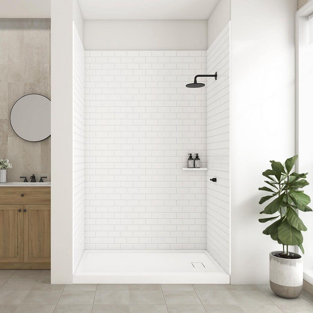 WOODBRIDGE 32 in. x 60 in. x 96 in. 3-Piece Easy Glue Up Alcove Shower Wall Surround in High Gloss White (2)