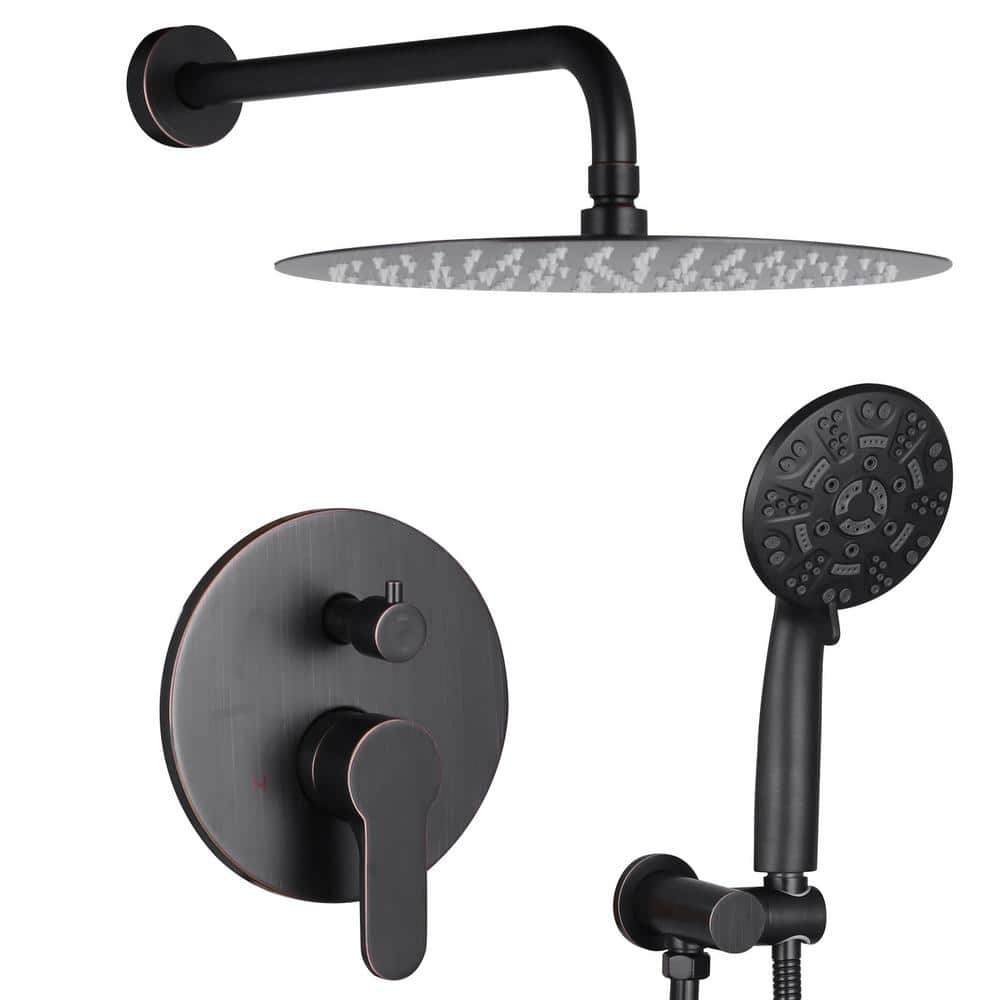 WOWOW 9-Spray Patterns with 1.8 GPM 10 in. Wall Mount Rain Fixed Shower Heads in 10 in. Oil Rubbed Bronze (1)