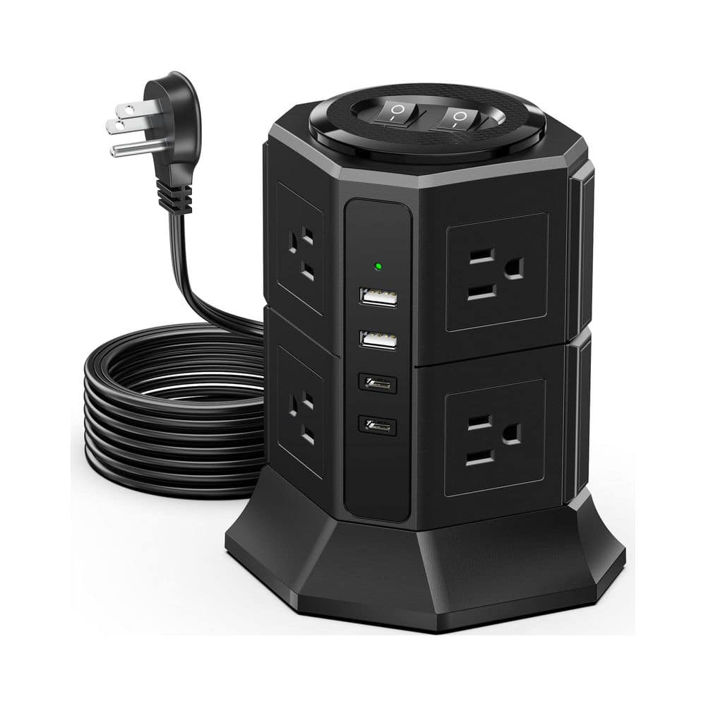 Unbranded 6.5 ft. 8-Outlet 2 USB-A Ports 2 USB-C Ports Surge Protector with Flat Plug Power Strip Tower, Fast Charging (1)