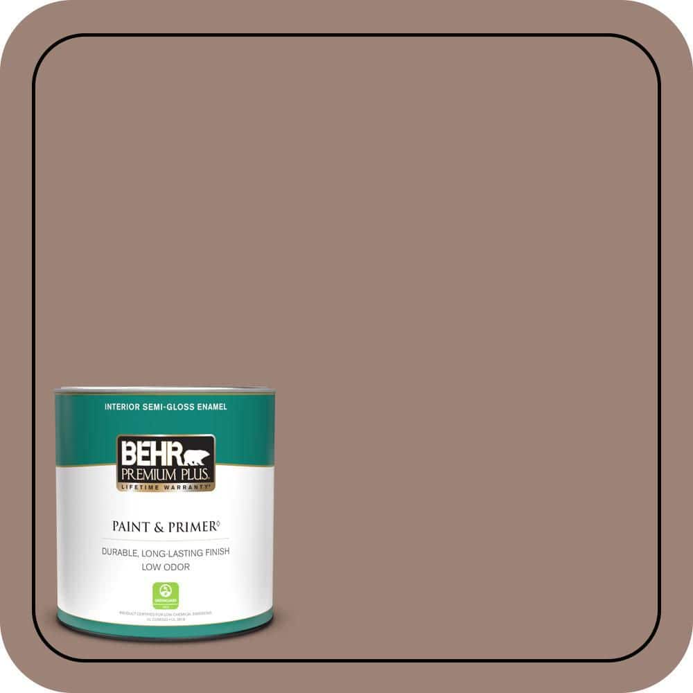 BEHR PREMIUM PLUS 1 qt. #N150-4 Modern Mocha Semi-Gloss Enamel Low Odor Interior Paint & Primer