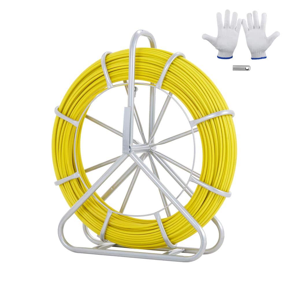 VEVOR Fish Tape 425 ft. x 1/4 in. Fiberglass Non-Conductive Duct Rodder Wire Puller with Stand for Wall Electrical Conduit (1)