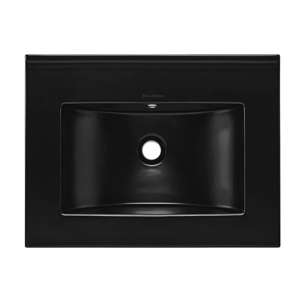 Swiss Madison 24.5 in. W x 18.5 in. D Zero Hole Ceramic Vanity Top Sink in Glossy Black (2)