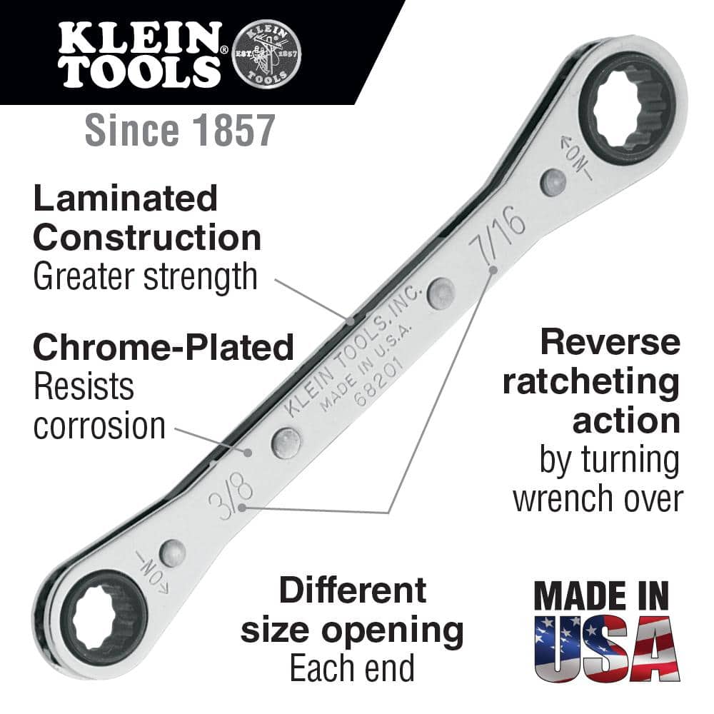 Klein Tools 3/8 in. x 7/16 in. Ratcheting Box Wrench (2)