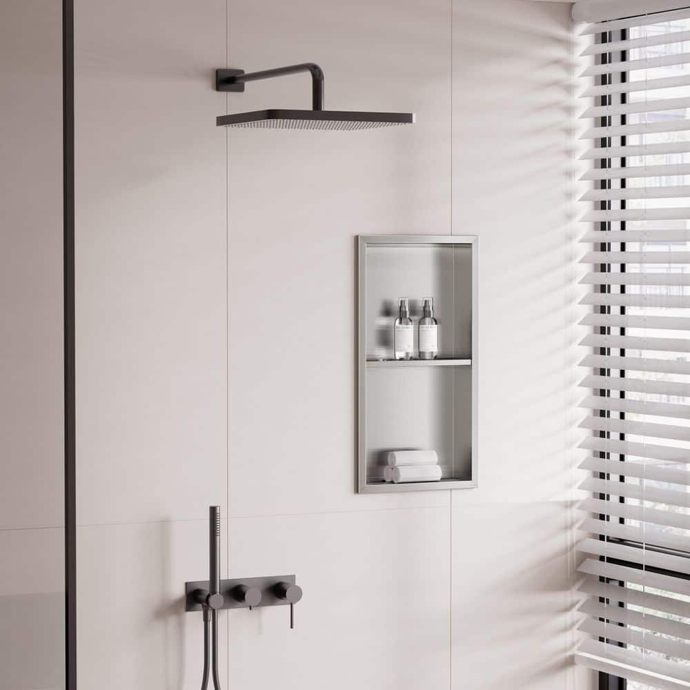 Peorsily 12 in. W x 24 in. H x 4 in. D Waterproof Recessed Shower Niche Storage Shelf in Brushed Nickel, No Tile Needed
