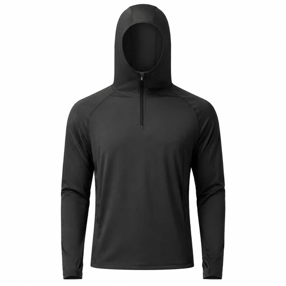 Unbranded UPF 50 Plus Black Sun Hoodie for Men 1/4 Zip Long Sleeve Fishing Shirt UV Hiking Outdoor Thumbholes Men, (2)