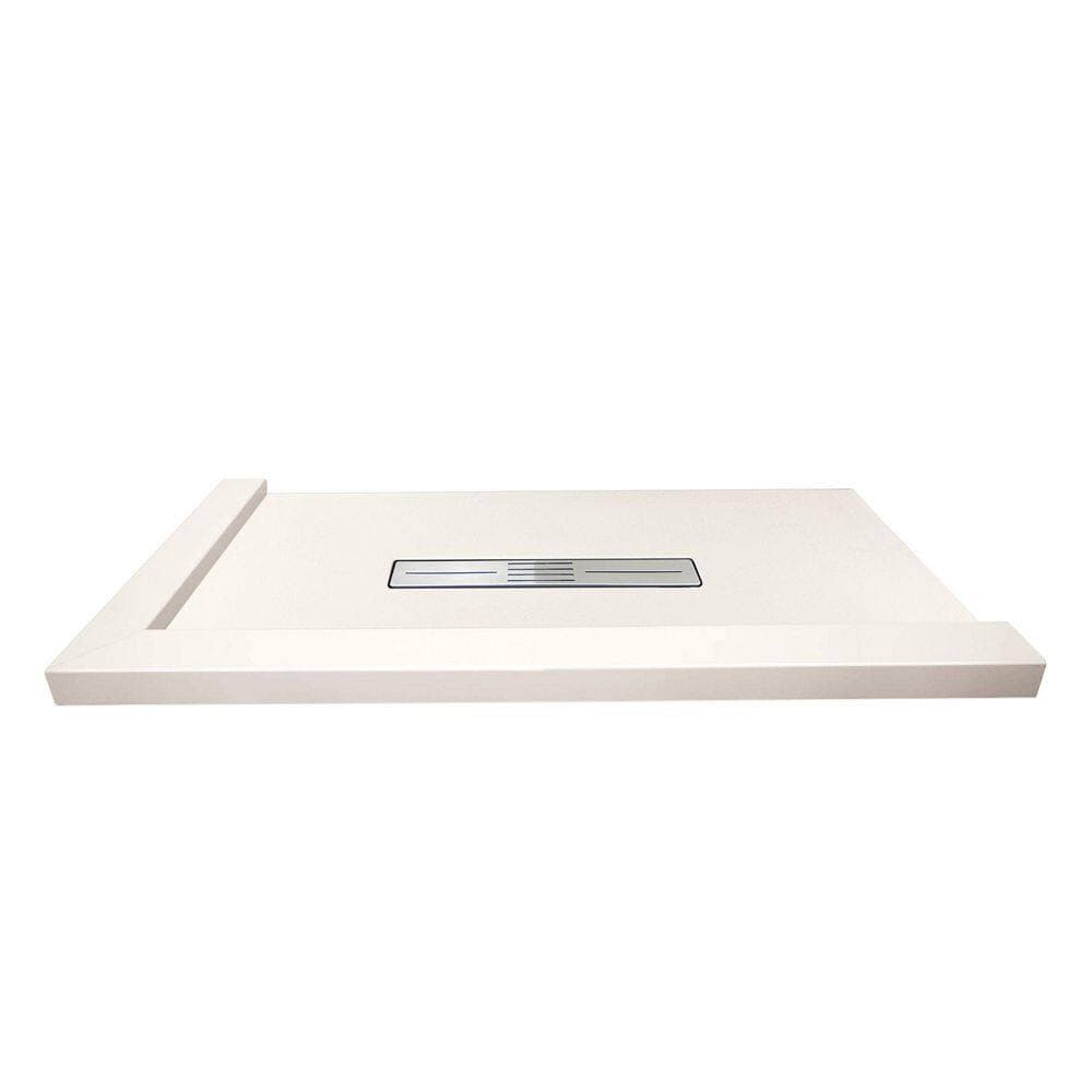 Transolid Trimslate 59.1 in. L x 31.5 in. W Corner Custom Shower Pan Base with Center Drain and Double Threshold in Cameo (2)