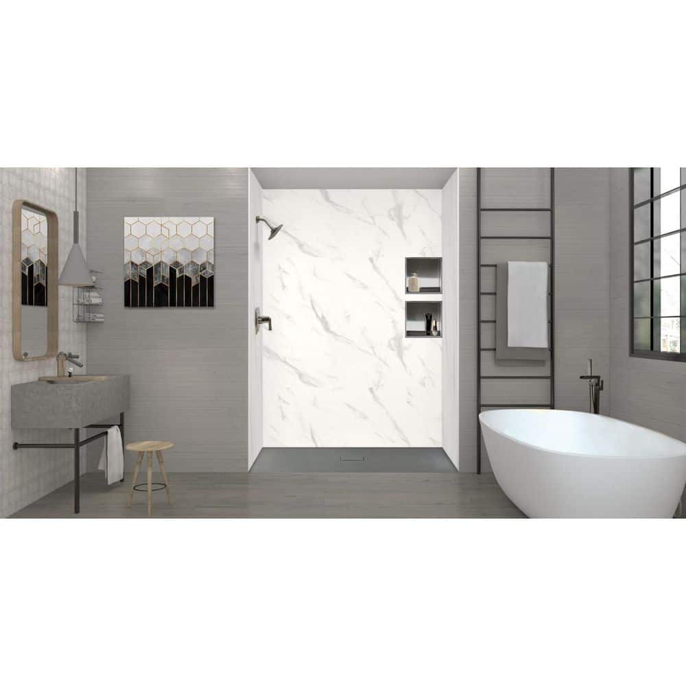 Transolid Trimslate 59.1 in. L x 39.4 in. W Alcove Customizable Shower Pan Base with Center Drain in Dark Grey (1)