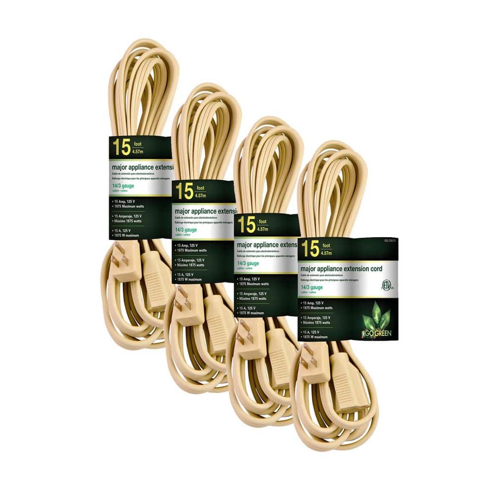 GoGreen Power (G-25615-4) 15 ft. 14/3 Indoor Appliance Extension Cord, Beige, 4 PACK (1)