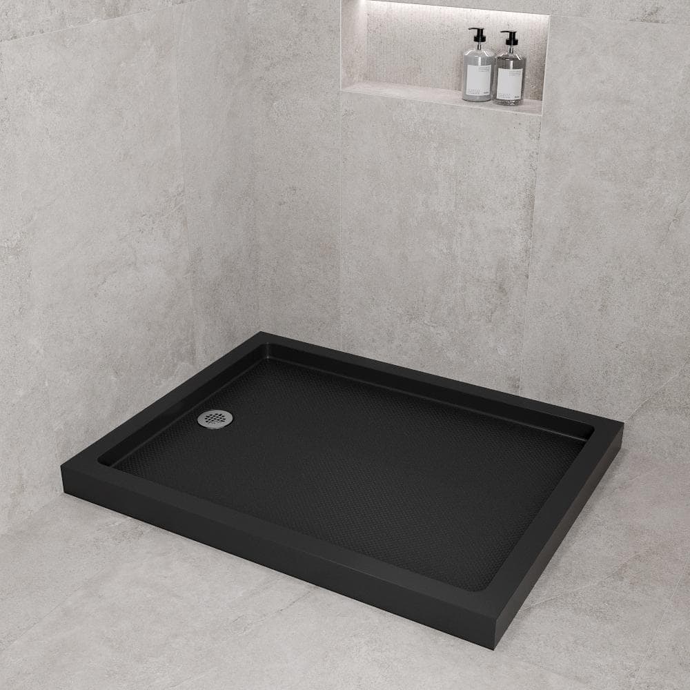 Streamline 48 in. L x 36 in. W Corner Acrylic Shower Pan Base in Glossy Black with Left Hand Drain, Drain Included (3)