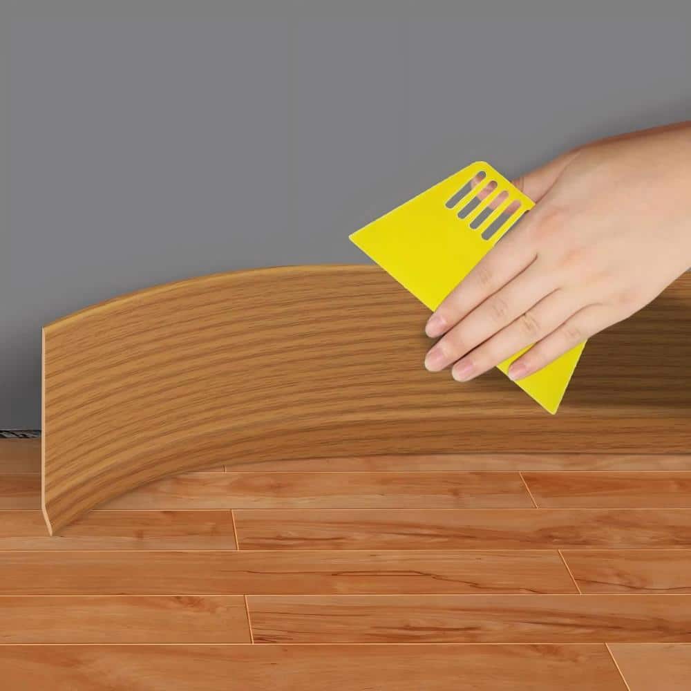 Unbranded 4 in x 20 ft Yellow Wood Grain Vinyl Wall Base Molding Trim Self Adhesive Flexible Peel and Stick Baseboard (2)