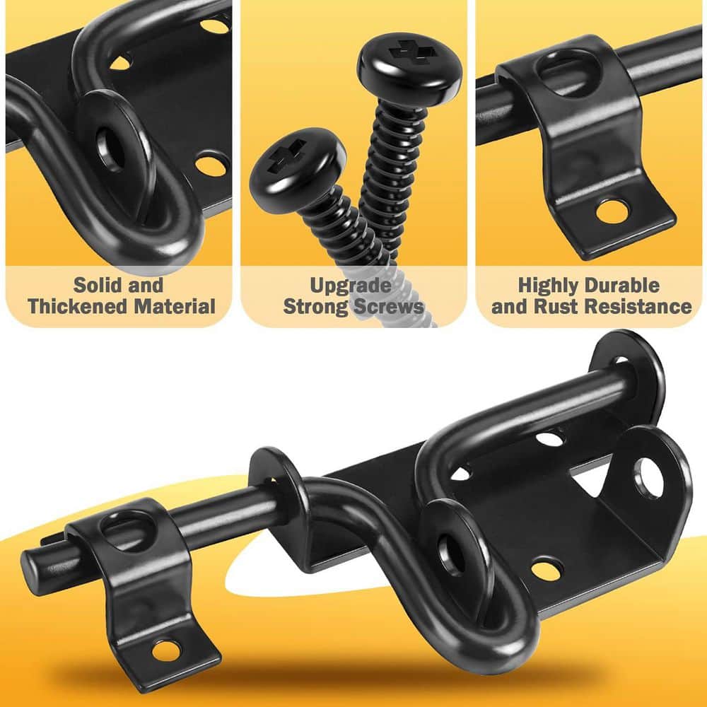 Unbranded Outdoor Door Lock Bolt Gate Latch Black Stainless Steel Sliding Bolt Latch with Padlock Hole for Security and Privacy (2)