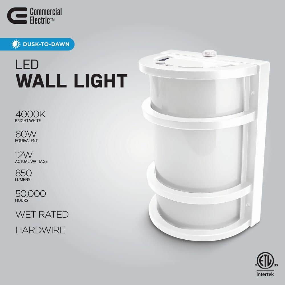 Commercial Electric 850 Lumens Integrated LED White Dusk to Dawn Half Moon Security Wall Pack Light, 4000K (4)
