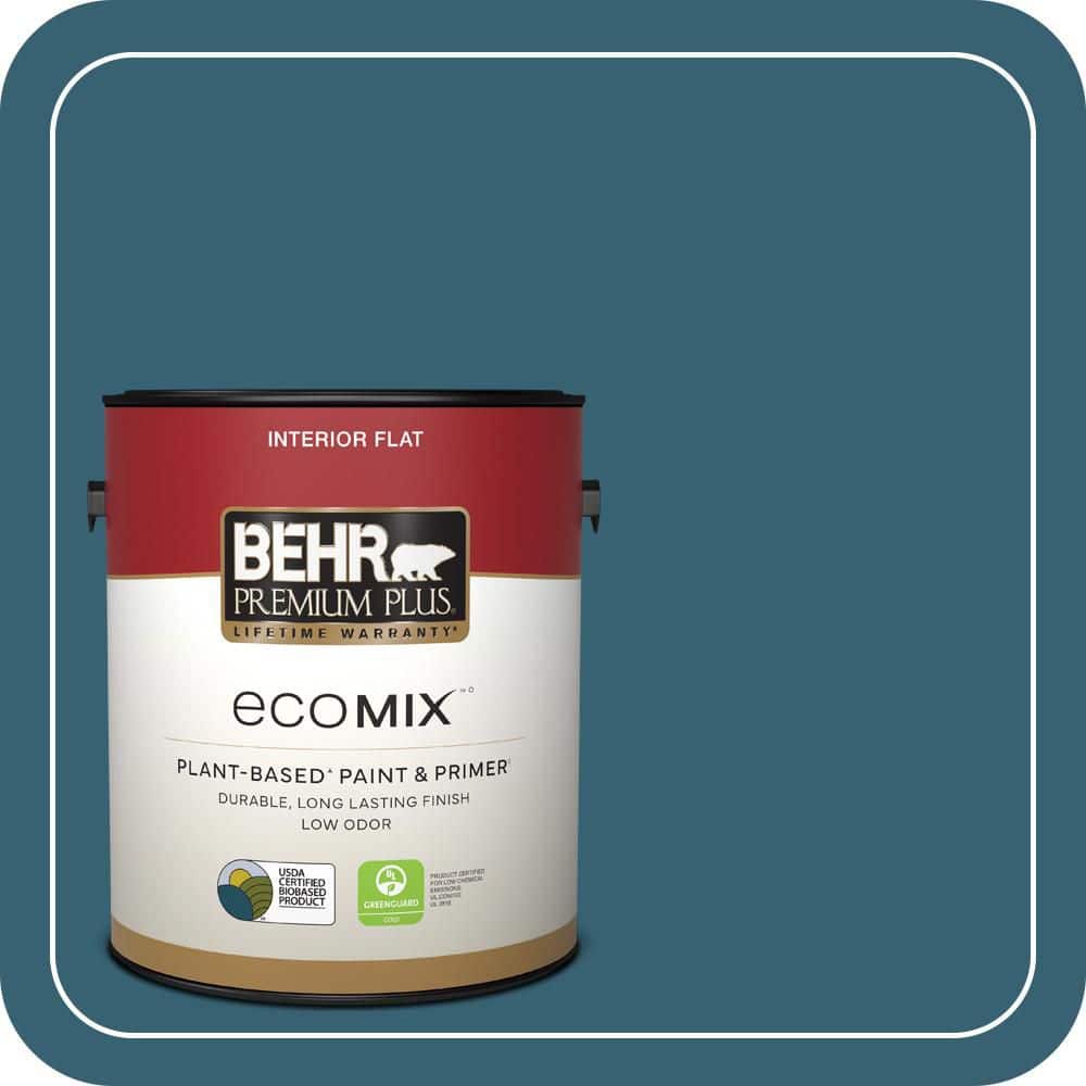 BEHR PREMIUM PLUS 1 gal. #PPU13-18 Bermudan Blue Flat EcoMix Plant-Based Interior Paint & Primer (1)