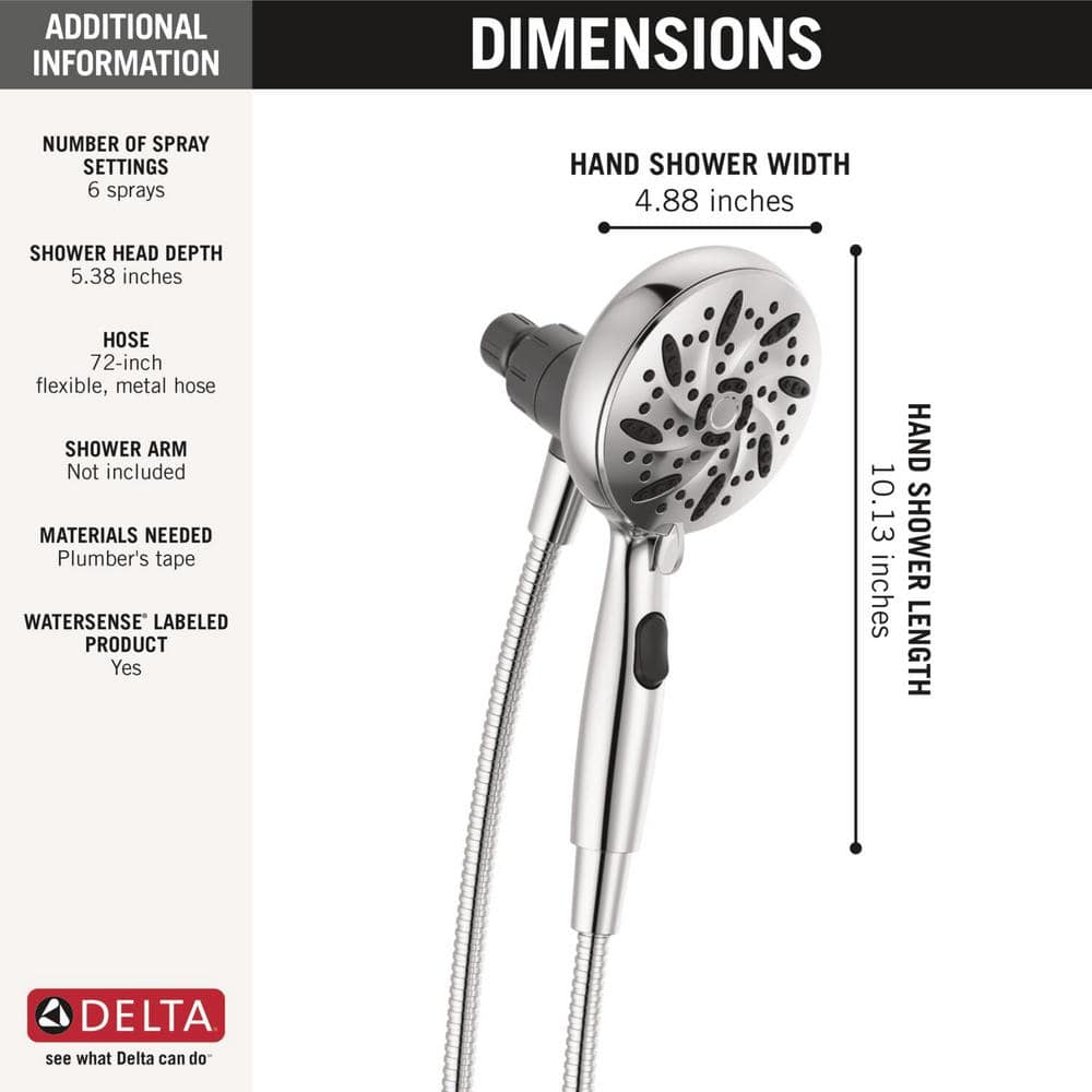 Delta SureDock Magnetic 6-Spray Patterns 1.75 GPM 4.94 in. Wall Mount Handheld Shower Head in Chrome (4)