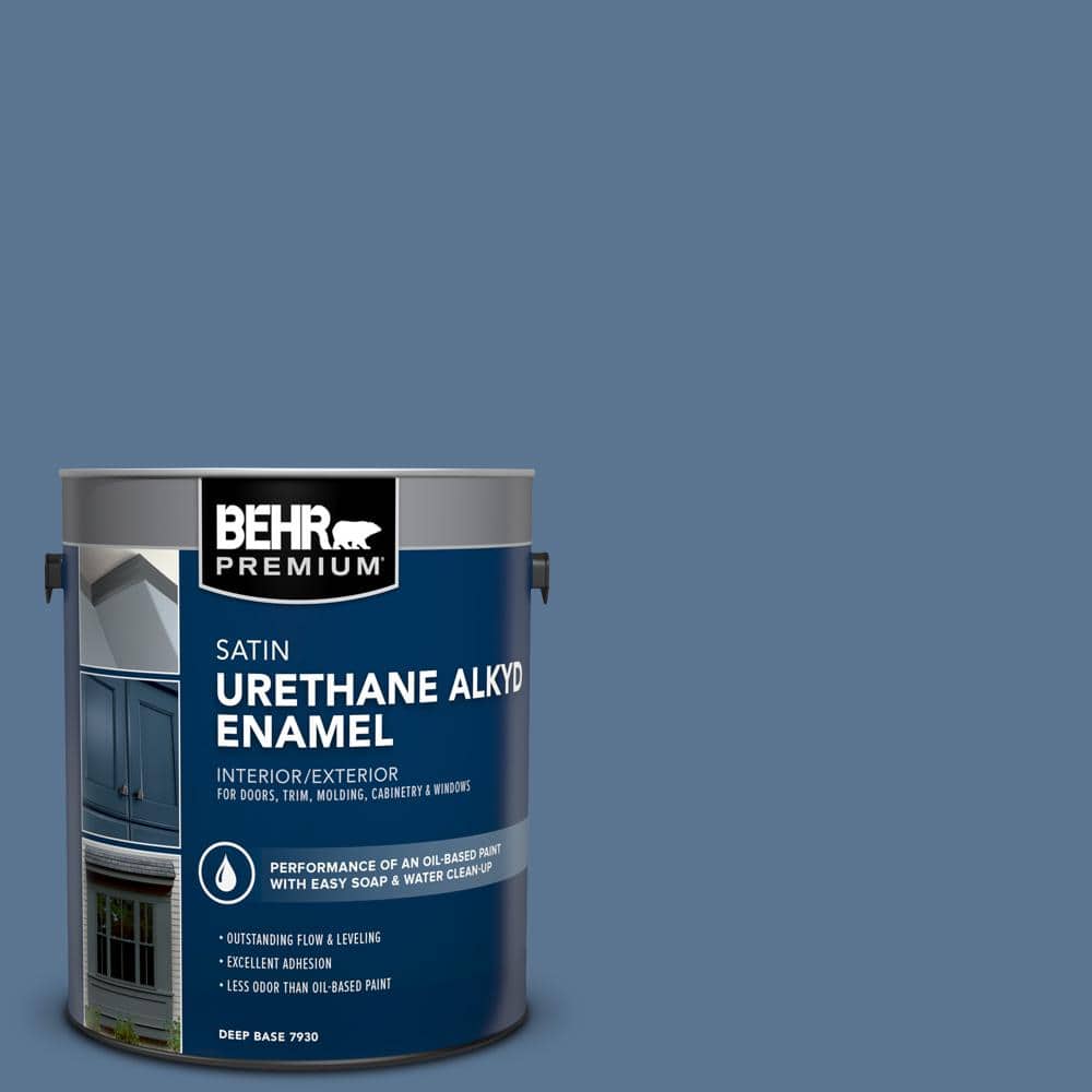 BEHR PREMIUM 1 gal. #PPU14-18 Laguna Blue Urethane Alkyd Satin Enamel Interior/Exterior Paint (1)