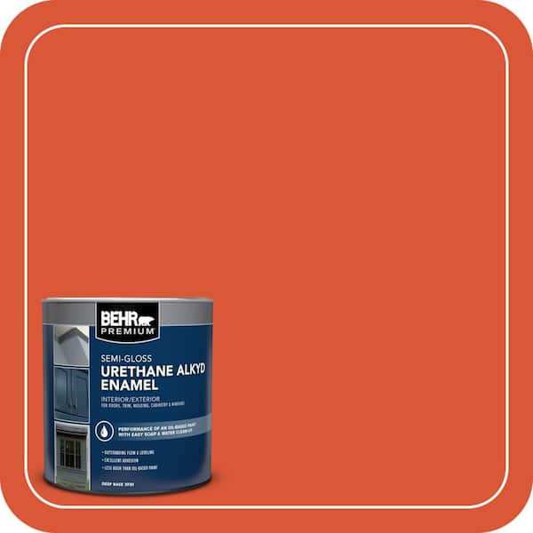 BEHR PREMIUM 1 qt. #P190-7 Inferno Semi-Gloss Enamel Urethane Alkyd Interior/Exterior Paint (2)