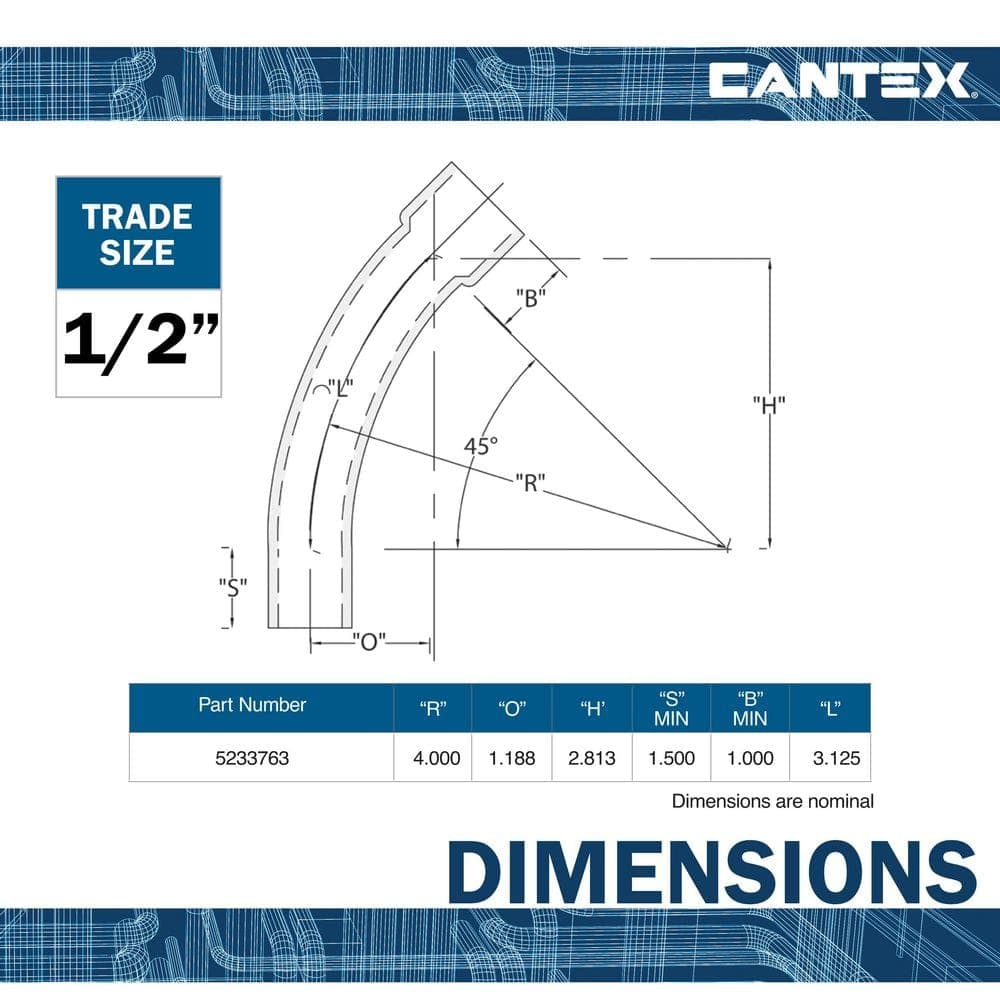 Cantex 1/2 in. x 45° Bell End Schedule 40-Standard Radius PVC Elbow (2)