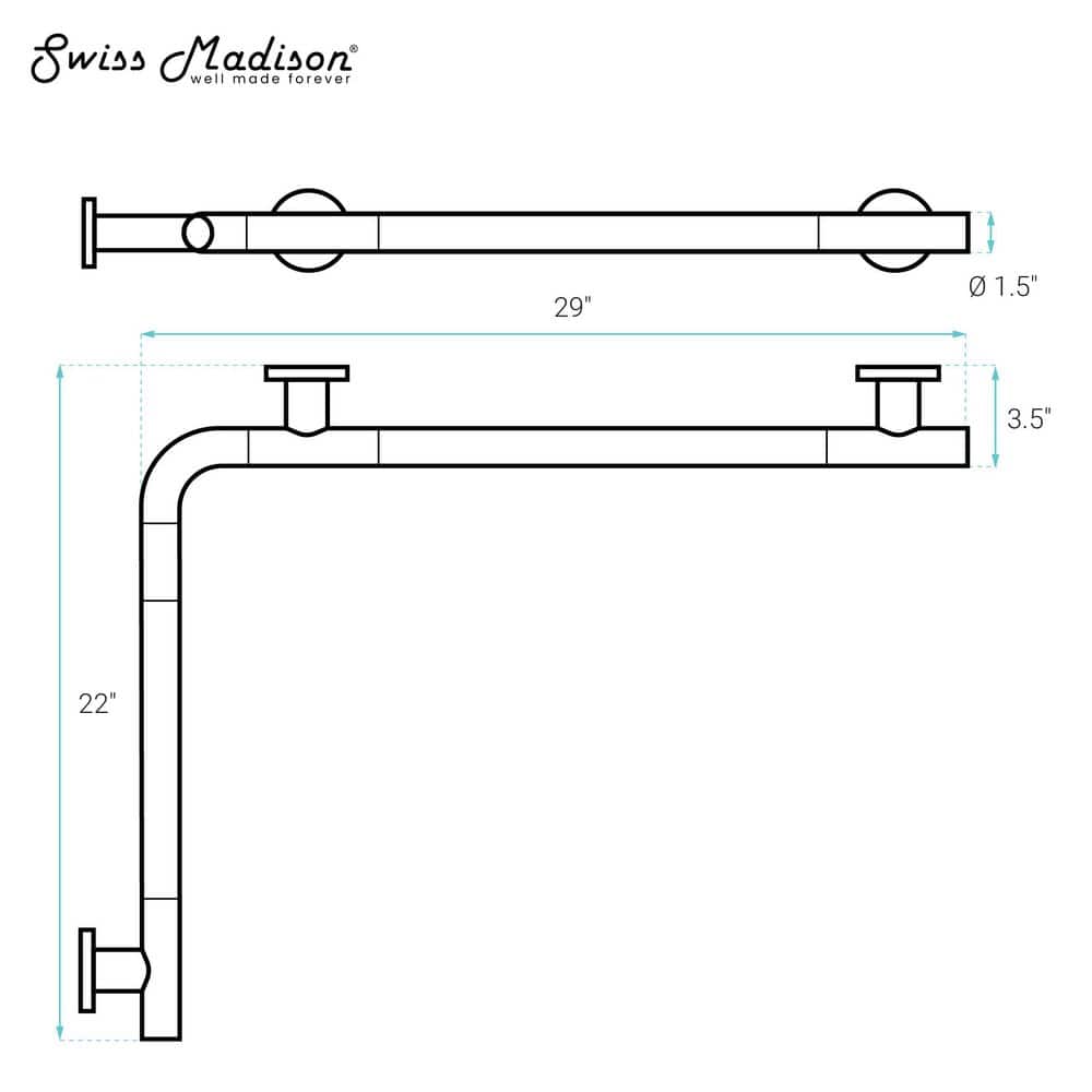 Swiss Madison Auvergne 29 in. x 22 in. Right Angle Grab Bar in Matte Black (2)