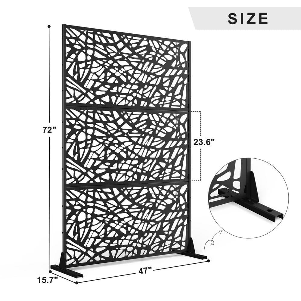 Lirago 72 in. x 47 in. Outdoor Metal Privacy Screen Garden Fence in Web Pattern in Black (3)
