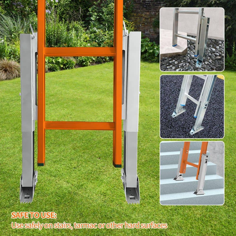 Helhom Ladder Leveler for Extension Ladder, Adjustable Extension Ladder Leg Ground Leveler with Anti-Slip Pattern Steel Pole (2)