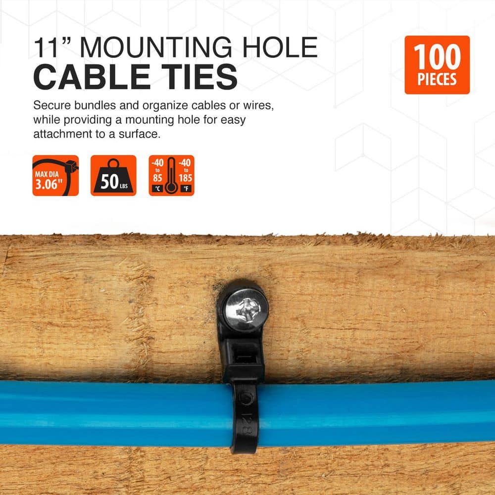 TR Industrial 11 in. Contractor Series Mounting Hole UV Cable Tiesin Black (100-Piece) (2)