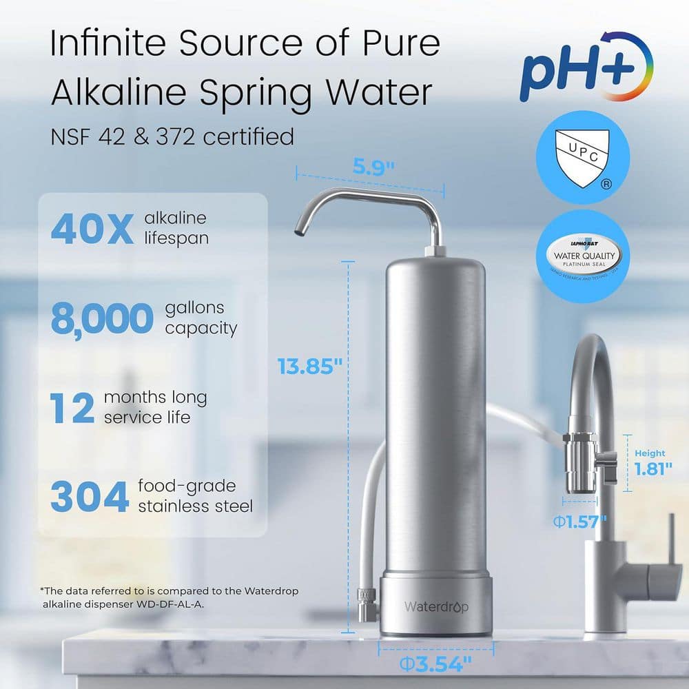 Waterdrop Alkaline Countertop Water Filter,NSF/ANSI42,372Certified,Reduces Heavy Metals and 99% Chlorine,Extra CFF-02 Water Filter (2)