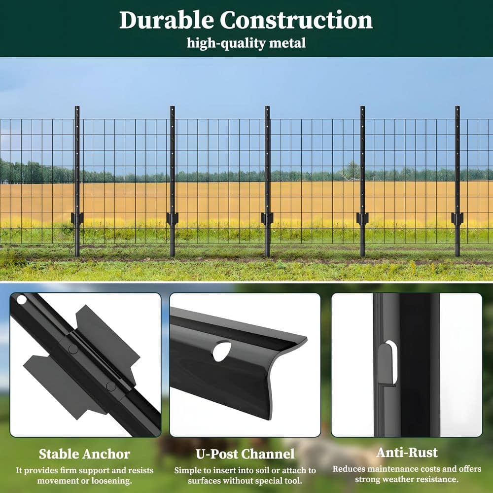 maocao hoom 4 ft. 6 Piece Garden Fence Post Set, Heavy-Duty U-Shaped Metal Posts For Wire Mesh Fences, No-Dig Temporary Fence Posts (3)