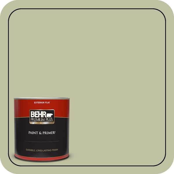 BEHR PREMIUM PLUS 1 qt. #S370-3 Sage Brush Flat Exterior Paint & Primer (2)