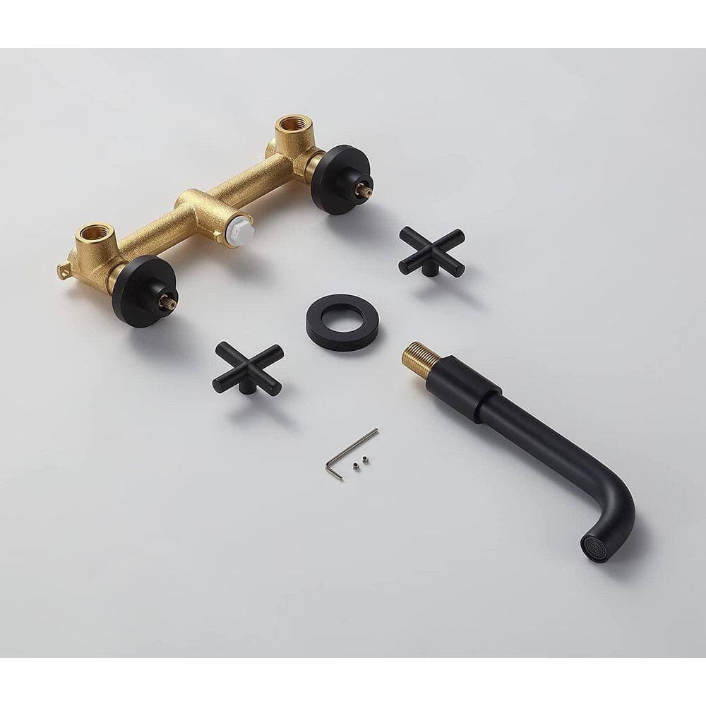 BEARSOLIM Wall Mount Bathroom Faucet Matte Black 2 Handles Bidet Faucet with accessories in black (3)