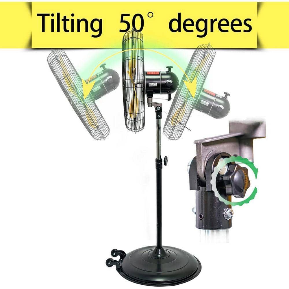 Stbine 20 in. 3-Speed Pedestal Fan-50° Tilt 5000 CFM 1/5HP Motor in Black for Warehouse/Gym/Garage UL Listed (2)