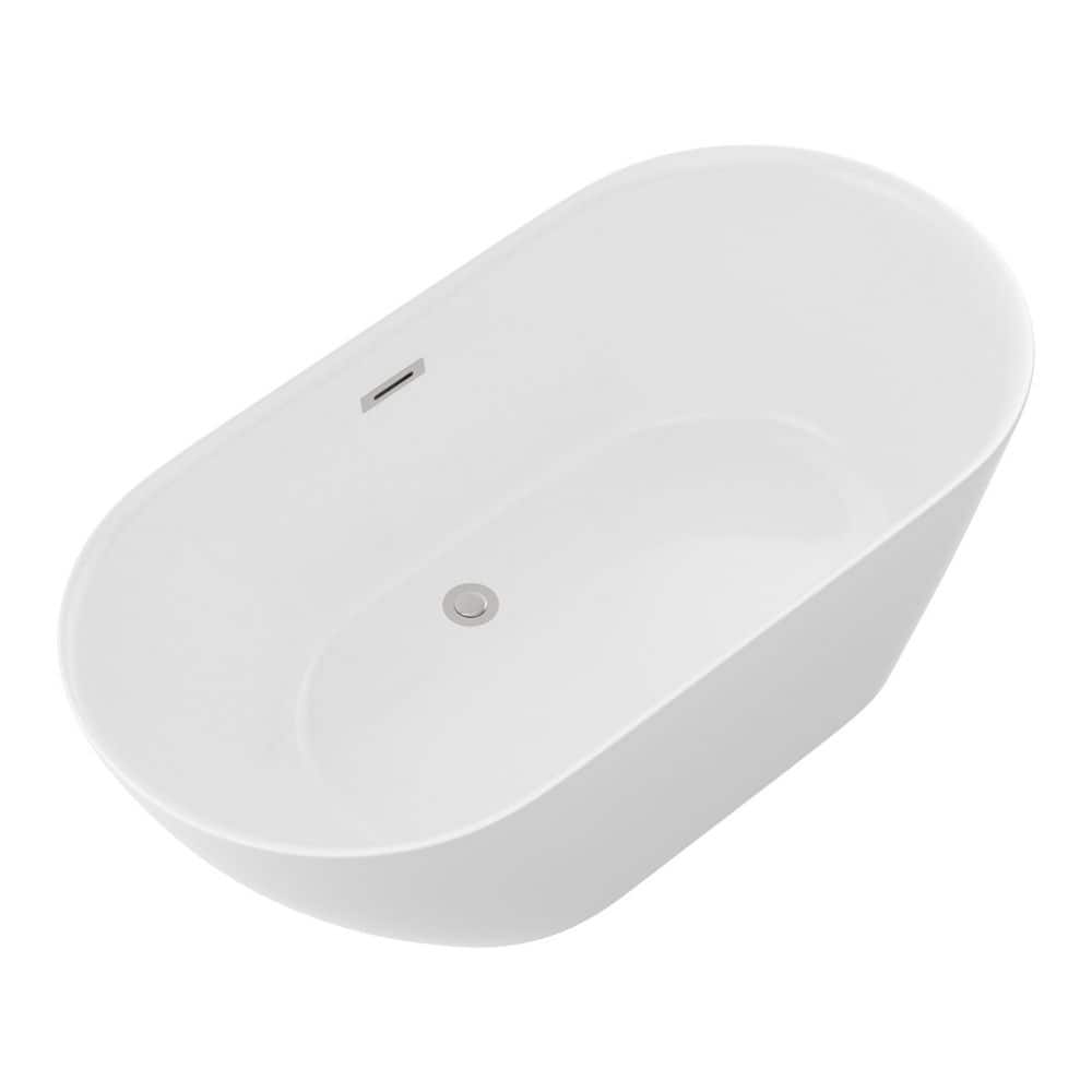 LIVACA 59 in. x 29.5 in. Soaking Freestanding Bathtub with Center Drain in Glossy White, Premium Acrylic for Heat Retention (3)