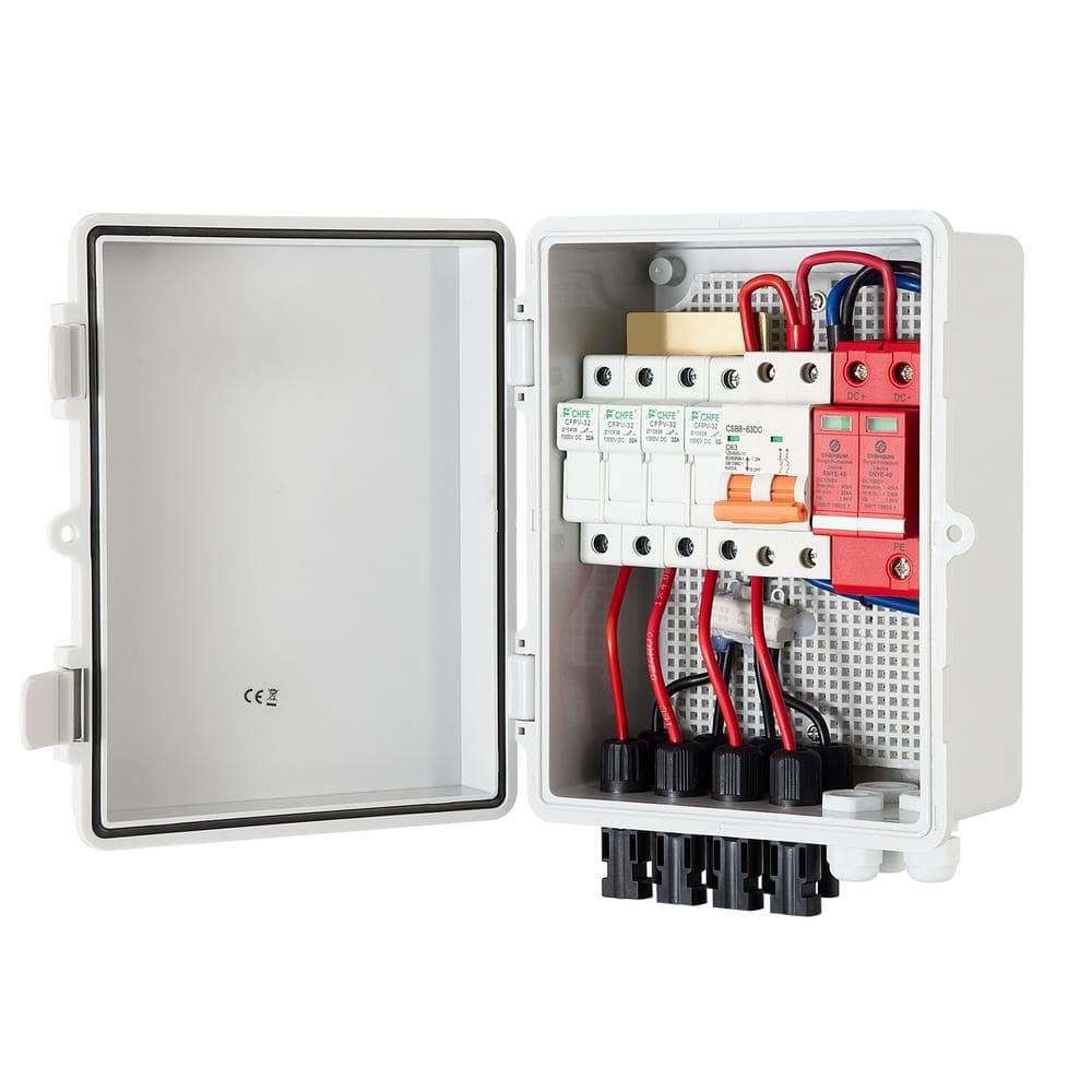 SVOPES 4-String PV Combiner Box, Solar Combiner with 15 Amp Fuse, 63 Amp Circuit Breaker, Lightning Arrester, ABS Plastic (1)