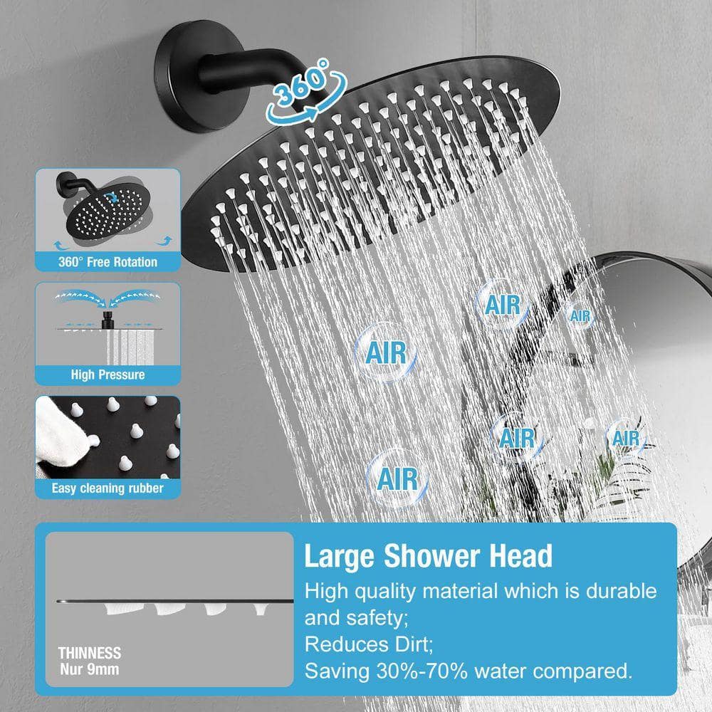 AKLFGN Single Handle 2-Spray 8 in Round Shower Faucet 2.2 GPM with Pressure Balance in Matte Black (2)