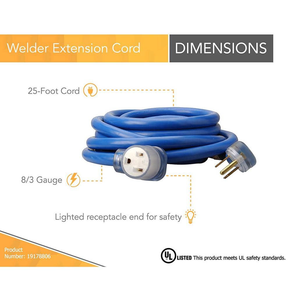 Southwire 25 ft. 8/3 STW 6-50 Heavy-Duty Welder Power Extension Cord (3)