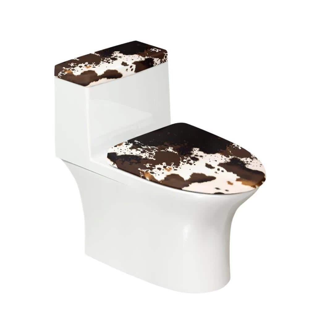 Unbranded Brown Cow Print 2-Piece Soft Fabric Toilet Tank Cover Set Fits Most Round Elongated Toilets in Brown