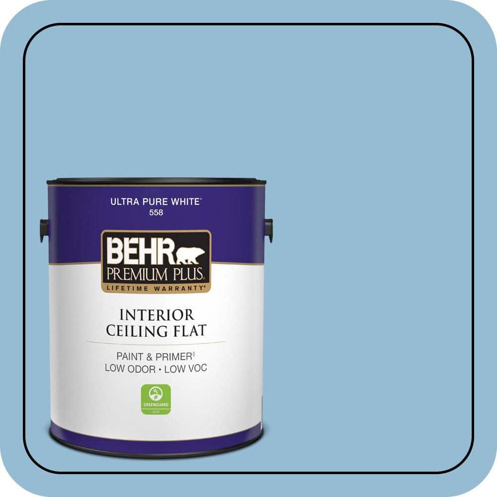BEHR PREMIUM PLUS 1 gal. #M500-3 Blue Chalk Color Ceiling Flat Interior Paint & Primer (1)