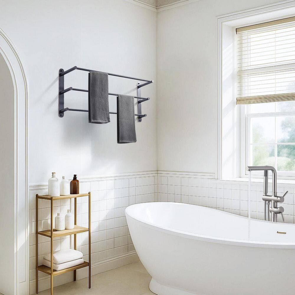 WOWOW 24 in. 3-Tier Wall Mounted Stainless Steel Towel Rack with Mounting Hardware (2)