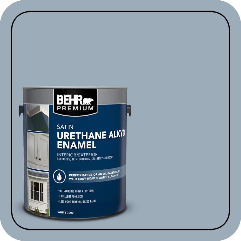 BEHR PREMIUM 1 gal. #570F-4 Blue Willow Urethane Alkyd Satin Enamel Interior/Exterior Paint (1)