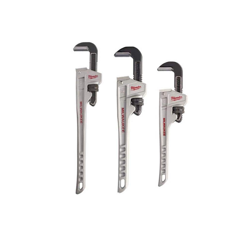 Milwaukee 24 in. Aluminum Pipe Wrench, 14 in. Aluminum Pipe Wrench, and 10 in. Aluminum Pipe Wrench (1)