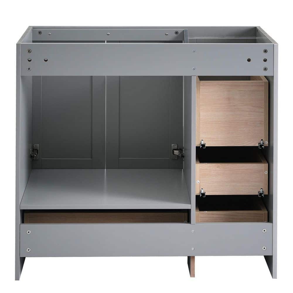 Noble House Draxel 35 in. W Modern Freestanding Bath Vanity Cabinet without Top in Gray with 4 Drawers and Soft Closing Doors (3)