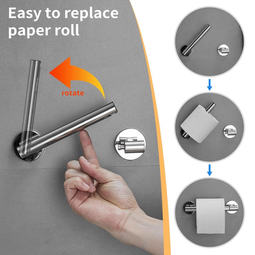 HOMEMYSTIQUE Bath Hardware Set with Towel Ring Toilet Paper Holder Adjustable TP Large Mega Roll Holder Polished (3)