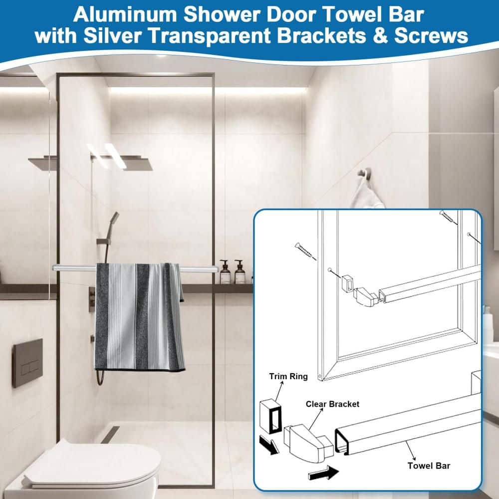 Numhew Glass Shower Door Wall Mounted Towel Bar with Silver Transparent Brackets for Framed Shower (3)