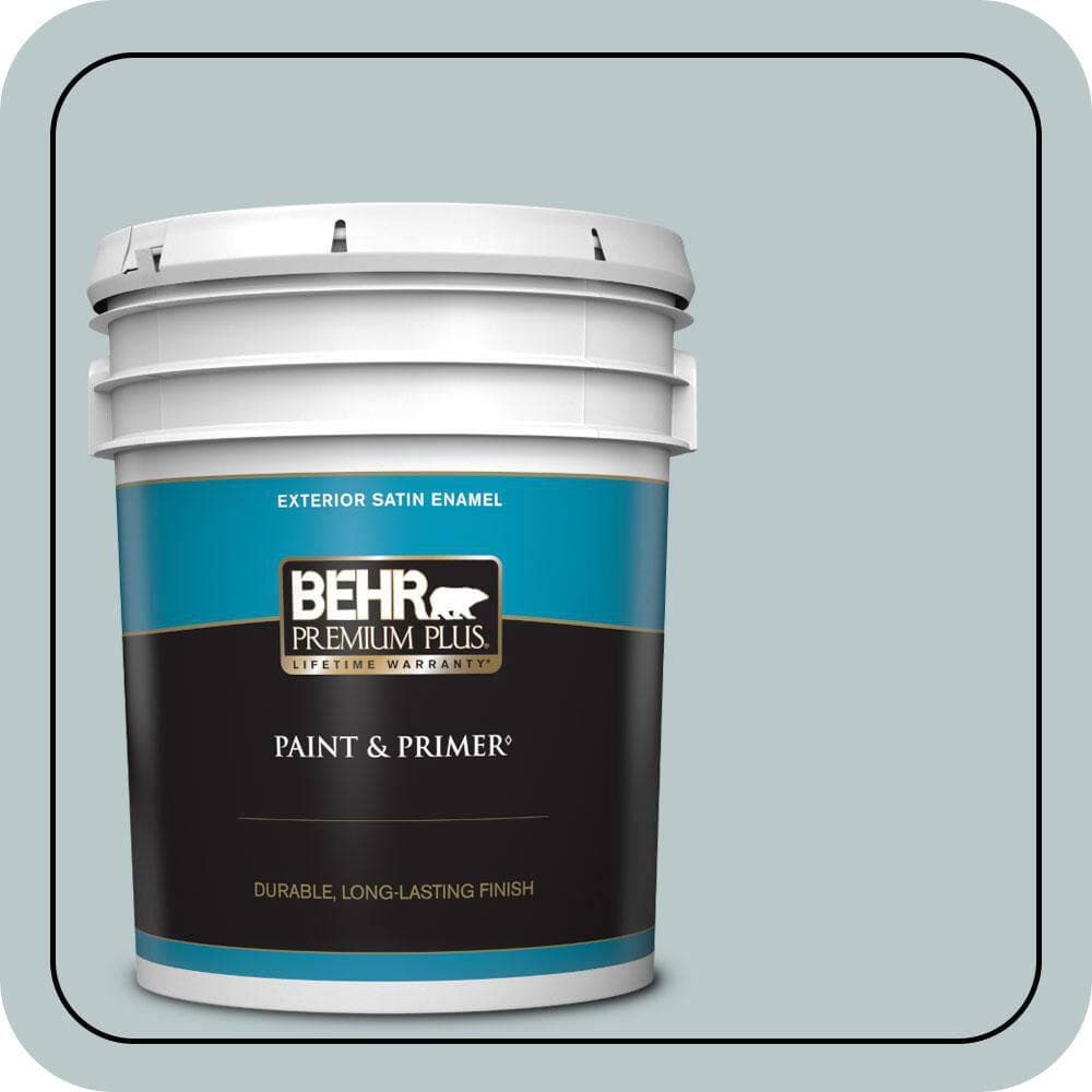 BEHR PREMIUM PLUS 5 Gal. #N470-2A Dusted Blue Satin Enamel Exterior Paint and Primer