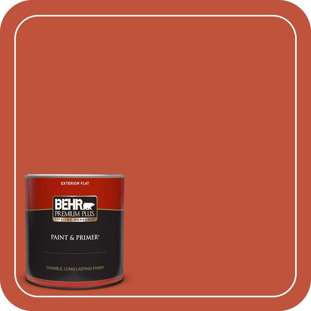 BEHR PREMIUM PLUS 1 qt. #S-G-200 Glowing Firelight Flat Exterior Paint & Primer