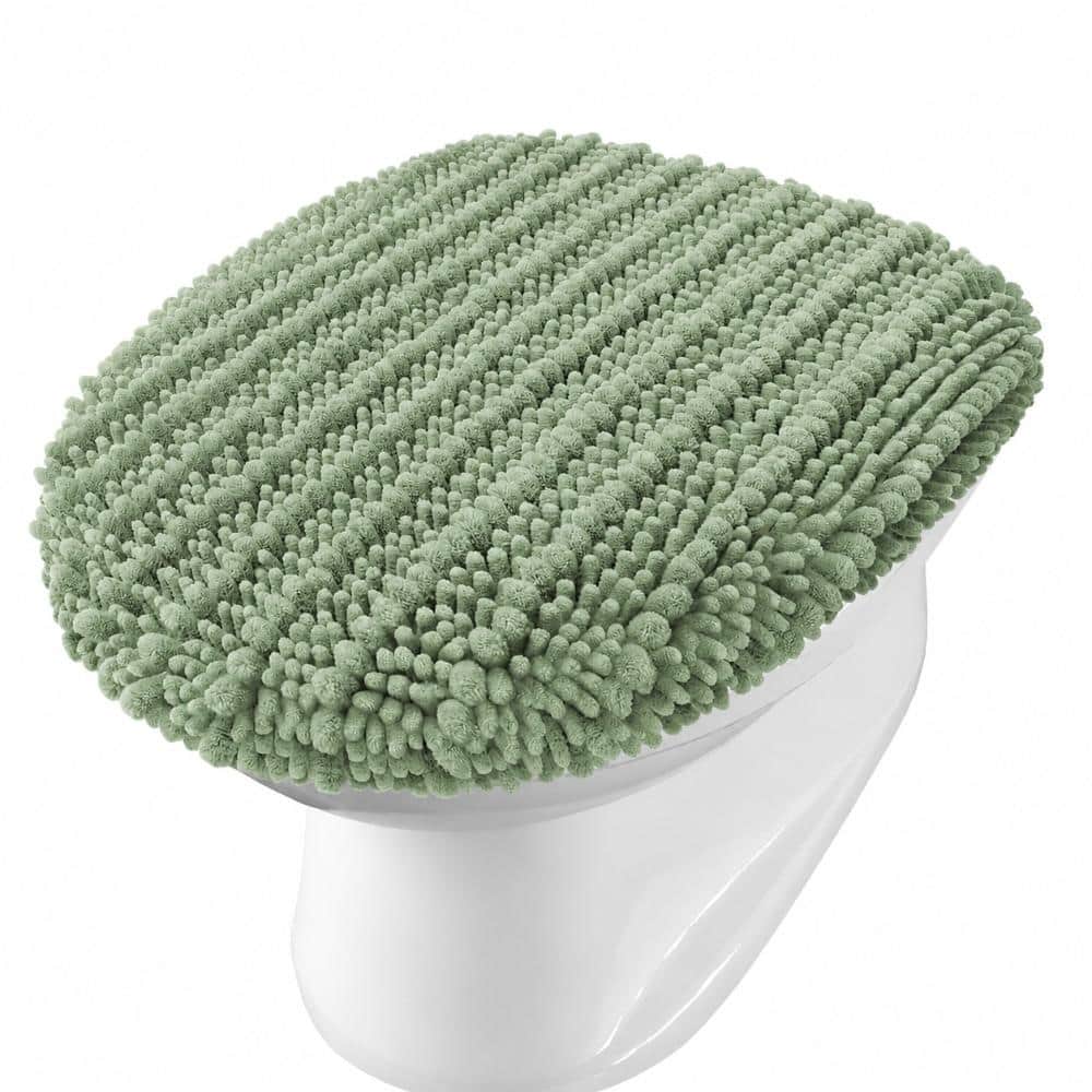 Unbranded 17.5 x 15 in. Soft Chenille Non-Slip PVC-Backed Machine Washable Toilet Lid Cover in Sage Green