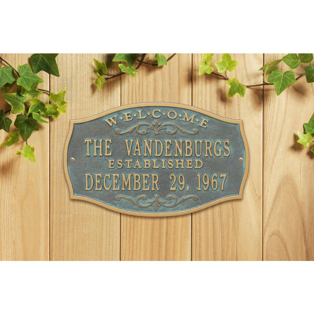 Whitehall Products Brookfield Welcome Rectangular Standard Wall 2-Line Anniversary Personalized Plaque in Bronze/Verdi (2)