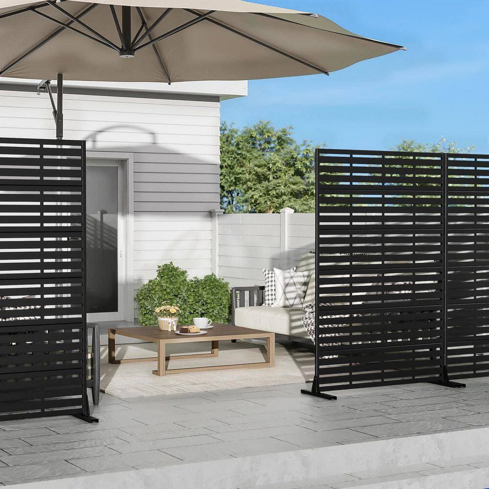 Dovelina 47 in. x 72 in. Black Textured Metal Garden Screens Outdoor Privacy Screen (2)